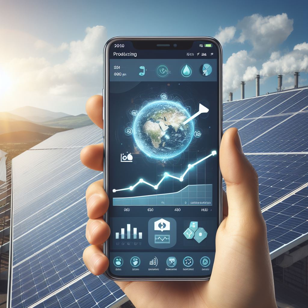 Solar system monitoring app displaying energy production graphs.