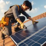 Solar panel installation in progress on a residential roof.